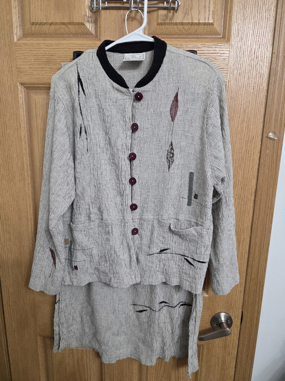Women's 90's Casual Textured Button-Down Shirt Jacket And Skirt in Light Beige